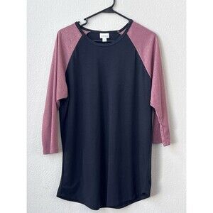 LuLaRoe Elegant Raglan Baseball Top XL Black Rose Gold Metallic 3/4 Sleeve